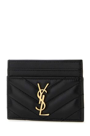 Saint Laurent Womens Black Nappa Leather Cassandre Card Holder Nero Portafogli Wallet