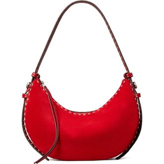Tory Burch Romy Suede Half Moon Shoulder Bag in Red at Nordstrom