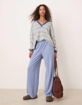 Free People wide leg lounge pants in harbor blue