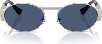 Versace 56mm Oval Sunglasses in Silver /Dark Blue at Nordstrom