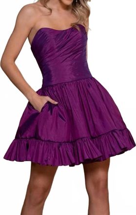Rachel Allan Bow Back Strapless Dress In Ultraviolet