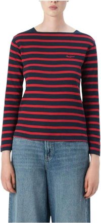 Pepe Jeans London Betty Gestreept T-shirt met Lange Mouwen - Dames - Ronde hals truien - Rood - XS - Truien & Vesten