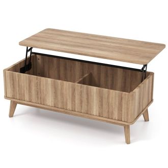 Costway Costway Fluted Lift Top Coffee Table 110CM Rectangle Wooden Center Table in Light Brown