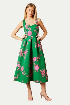 Oasis Occasion Floral Strappy Twill Midi Dress in Green at Nordstrom, Size 4