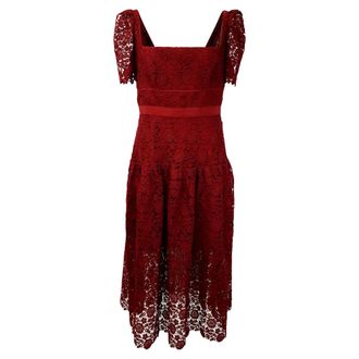 Self Portrait Guipure Cord Lace Midi Dress in Red Polyester
