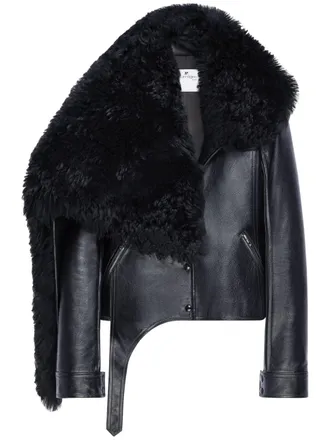 Courr&egrave;ges shearling-collar leather jacket - Black
