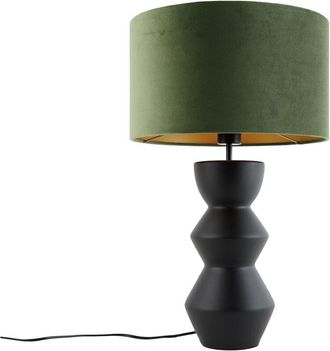 QAZQA Diseño Lámpara de mesa de diseño con pantalla de terciopelo negro verde con dorado 35 cm - Alisia Cerámica /Terciopelo Redonda Adecuado para led Max