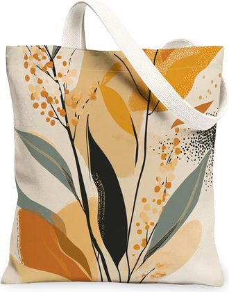 Generic Spring Goldenrod Flower Canvas Tote Bag for Shopping 13x15, Retro Mid Century Florals Reusable Grocery Print Pattern Bag for Women, Fun Funky Beach Ae