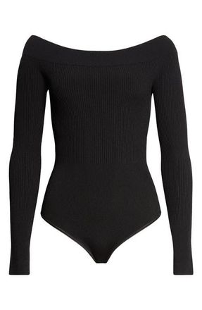 Alaia Sculpting Rib Off the Shoulder Bodysuit in Noir Alaia at Nordstrom, Size 8 Us