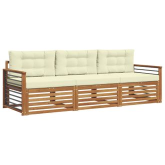 vidaXL Conjunto De Sof&aacute;s De Exterior Con Coj&iacute;n 3 Pcs Natural Y Crema Vidaxl
