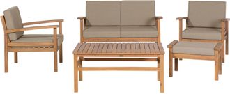 Beliani Conjunto De Jard&iacute;n 4 Plazas De Madera De Acacia Clara Gris Sof&aacute;s Cojines Manila