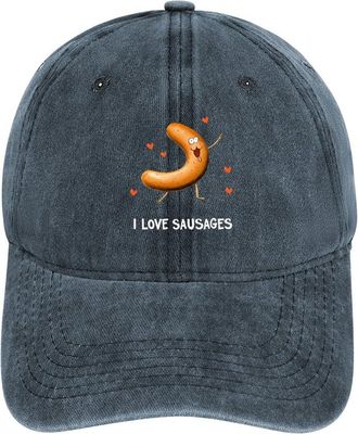 Generic I Love Sausages Grilled Sausage Baseball Cap for Men Women Adjustable Denim Cap Trucker Hat Navy-style