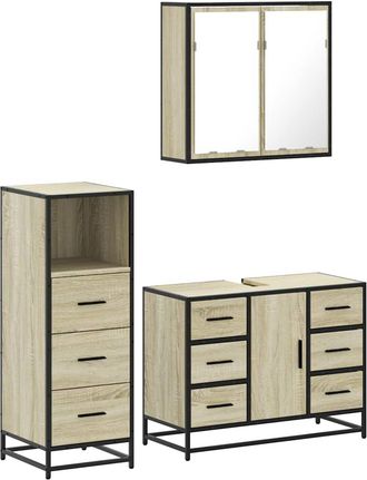 vidaXL Set Mobili Da Bagno 3 Pz Rovere Sonoma In Legno Multistrato Vidaxl