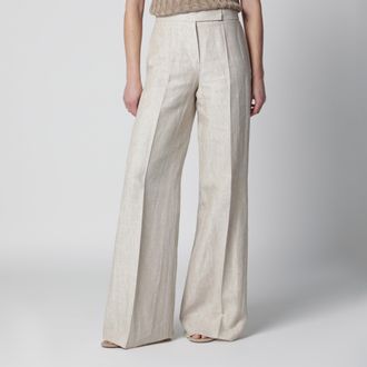Max Mara Pantalone ampio in drill di lino marrone / grigio