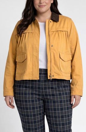 Liverpool L.A. Cotton Blend Swing Jacket with Faux Leather Collar in Gold Rush at Nordstrom, Size 1X