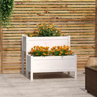 vidaXL Vidaxl - Jardinera Madera Maciza De Pino Blanco 84,5x84x75 Cm