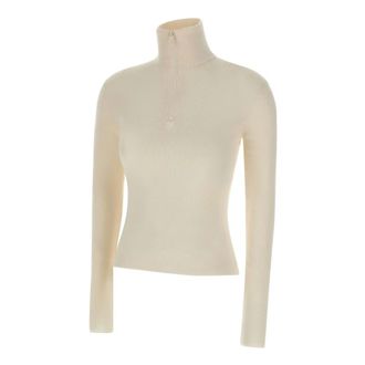 Courr&egrave;ges Turtlenecks, female, White, M, Zipped Mockneck Pullover