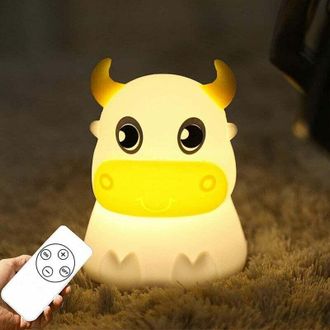 OEM L&aacute;mpara De Noche Infantil, Port&aacute;til Con Control T&aacute;ctil, Recargable, Con Cambio De Color Y Mando A Distancia, Con Forma De Vaca De Silicona, Ideal Para