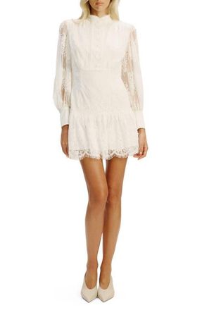 Bardot Olessia Long Sleeve Lace Minidress in Ivory at Nordstrom, Size 10