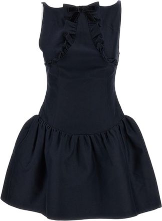 Shushu/Tong Gathered Detail Wool-Blend Mini Dress with Ruffled Trim