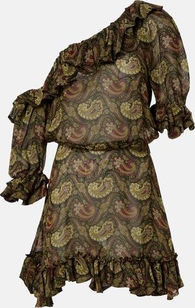 Saint Laurent Abito corto con scollo bardot e volant