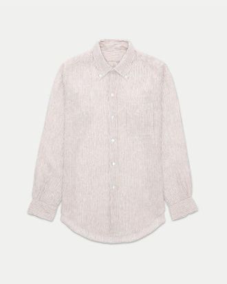 Fortela King Linen Striped Shirt in Brown at Nordstrom, Size Xx-Large Eu