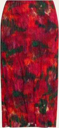 Lafayette 148 New York Abstract-Print Crinkled Cotton Midi Skirt