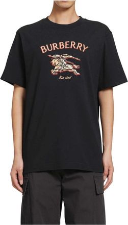 Burberry Tops, Heren, Zwart, M, Katoen, Knight Check Katoenen T-shirt