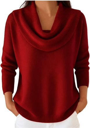Generic Ladies Fashion Jumper UK 2025 Fall Winter Long Sleeve Cowl Neck Knit Sweater Dressy Casual Solid Color Loose Fit Pullover Tops Comfy Elegant Going Out