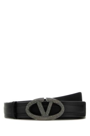 Valentino Garavani Black Crystal VLogo Buckle Belt