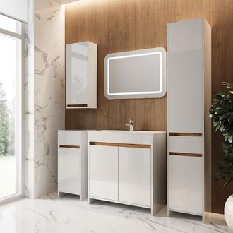 Vicco Conjunto De Muebles De Ba&ntilde;o Lemgo, Blanco Alto Brillo, Lote De 5