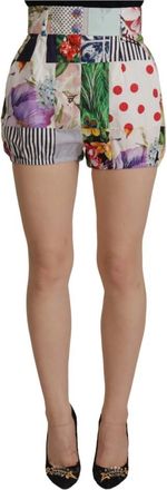 Dolce & Gabbana Patchwork Designer Shorts met hoge taille - Dames - Bermuda - Veelkleurig - S - Katoen - Korte Broeken