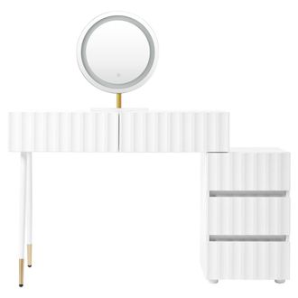 Urban Meuble Tocador blanco con dise&ntilde;o ondulado, espejo con iluminaci&oacute;n led
