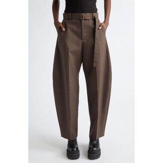 sacai Silk & Cotton Barrel Leg Trousers in Brown at Nordstrom, Size 3