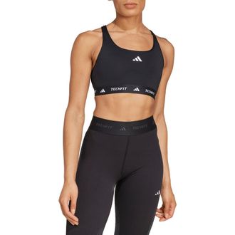 adidas Techfit Medium Support Sports Bra in Black at Nordstrom Rack, Size Medium A/b