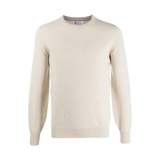 Brunello Cucinelli Truien & Vesten, Heren, Beige, M, Kasjmier, Cashmere Trui met Ronde Hals