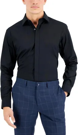Alfani Dress Shirt Mens Black Wrinkle Resistant Button Up Formal FTS1550