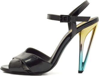 Fendi 110 mm leren sandalen met sculpturale hak en gesp - Zwart