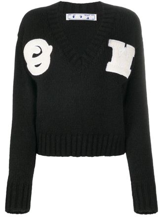 Off-white appliqued alpaca and wool-blend jumper - women - Polyamide/Wool/Alpaca Wool - 40 - Black