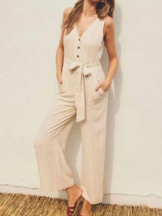 Dress Forum V-Neck Linen Jumpsuit In White