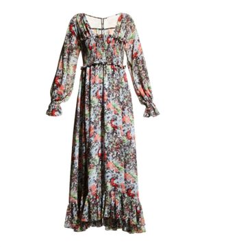 Cinq &agrave; Sept Leigh Floral Square Neck Long Sleeve Smocked Maxi Length Dress Multi In Floral/multi