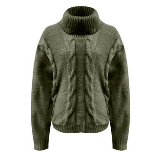 Generic Cable Knit Jumper Women Trendy Polo Neck Jumpers Autumn Winter Warm Roll Neck Jumper Oversized Turtleneck Sweater Long Sleeve Pullover Sweaters Dressy