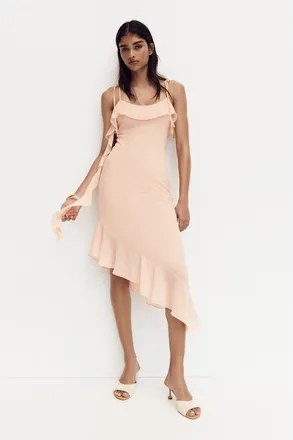 H&M Flounced Tie-strap Dress in Light Peach Pink at Nordstrom, Size Xx-Small