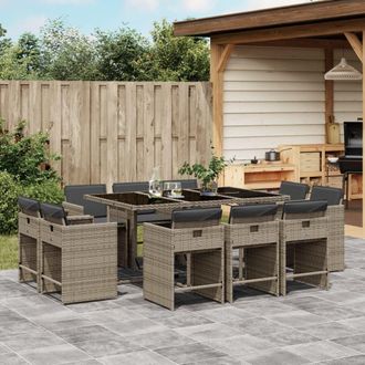 vidaXL Set De Comedor De Jard&iacute;n 11 Pzas Y Cojines Rat&aacute;n Sint&eacute;tico Gris Vidaxl