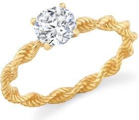 Crislu Brilliant Cut Cubic Zirconia Twisted Band Solitaire Ring in 18Kt Yellow Gold/clear Stone at Nordstrom, Size 9