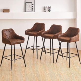 Ainpecca 4x Bar Stools Suede Dining Room Kitchen Breakfast High Chairs Footrest Barstool,4PCS Brown