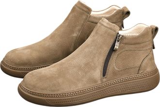 Generic Mens Winter Snow Boots Water Resistant Anti Slip Work Ankle Boots Casual Comfortable Warm Outdoor Hiking Trekking Boot (7.5,Khaki)