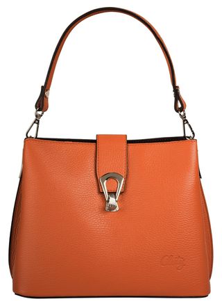 Cluty Umh&auml;ngetasche CLUTY, Damen, Gr. B/H/T: 25cm x 21cm x 13cm onesize, orange, Leder, leicht gl&auml;nzend, unifarben, Taschen Umh&auml;ngetasche, echt Leder, Made 
