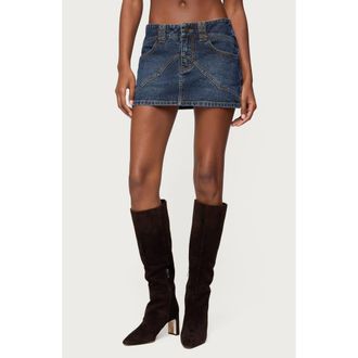 Edikted Tory Western Low Rise Denim Miniskirt in Dark-Blue at Nordstrom, Size X-Small