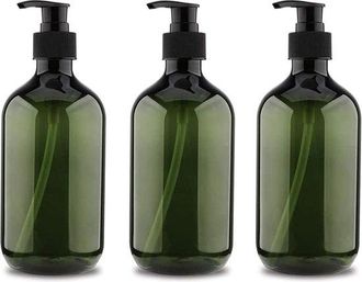 No Brand Paquete De 3 Botellas Recargables De Pet De 500 Ml Con Dosificador Para Champ&uacute;, Jab&oacute;n, Acondicionador, Gel De Ducha Y Loci&oacute;n, Color Verde Transparente